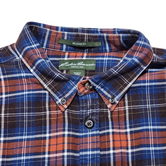 Eddie Bauer Relaxed Fit Plaid Button-Up Shirt TXL Long Sleeve Cotton Blue & Red/ - Picture 1 of 6